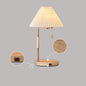 Modern Pleated Shade Walnut Wood Round Base 1-Light Table Lamp