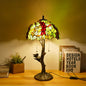 Traditional Tiffany Dragonfly Flower Stained Glass Bird Base 2-Light Table Lamp For Bedroom