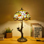 Traditional Tiffany Dragonfly Flower Stained Glass Bird Base 2-Light Table Lamp For Bedroom