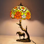 Traditional Tiffany Resin Glass Dome Conic Hemispheric Branch Horse Base 2-Light Table Lamp For Study