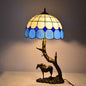 Traditional Tiffany Resin Glass Dome Conic Hemispheric Branch Horse Base 2-Light Table Lamp For Study