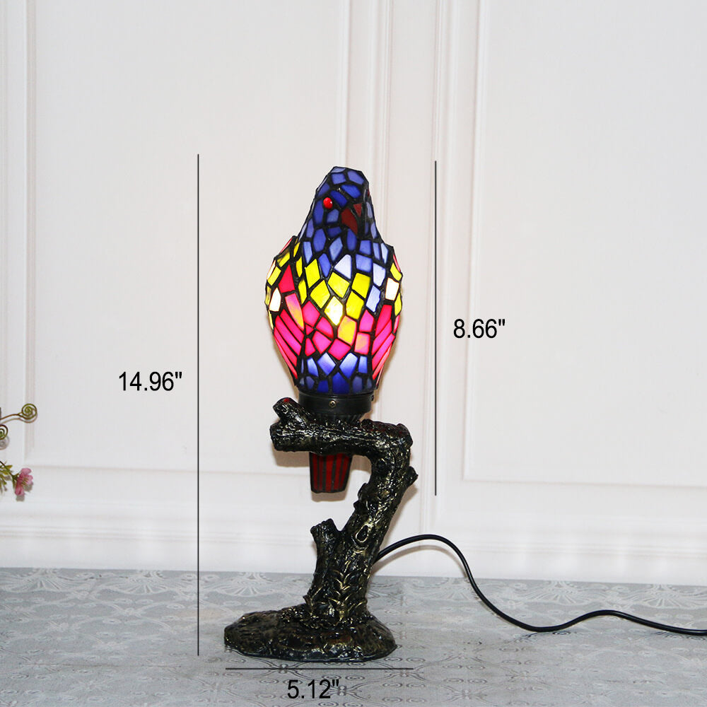 Tiffany American Parrot Stained Glass Resin 1-Light Table Lamp