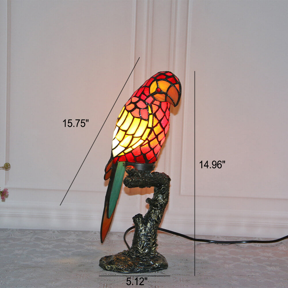 Tiffany American Parrot Stained Glass Resin 1-Light Table Lamp