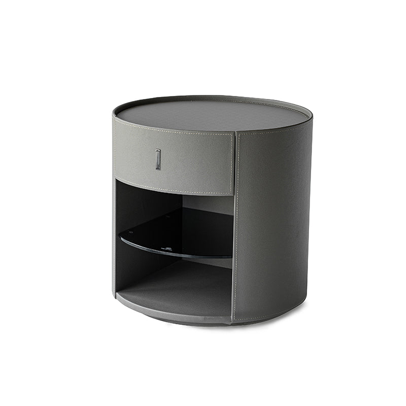 Round Leather Nightstand