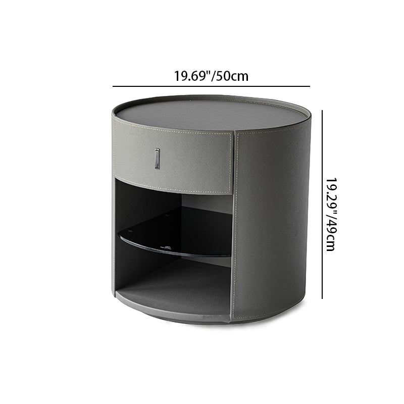 Round Leather Nightstand