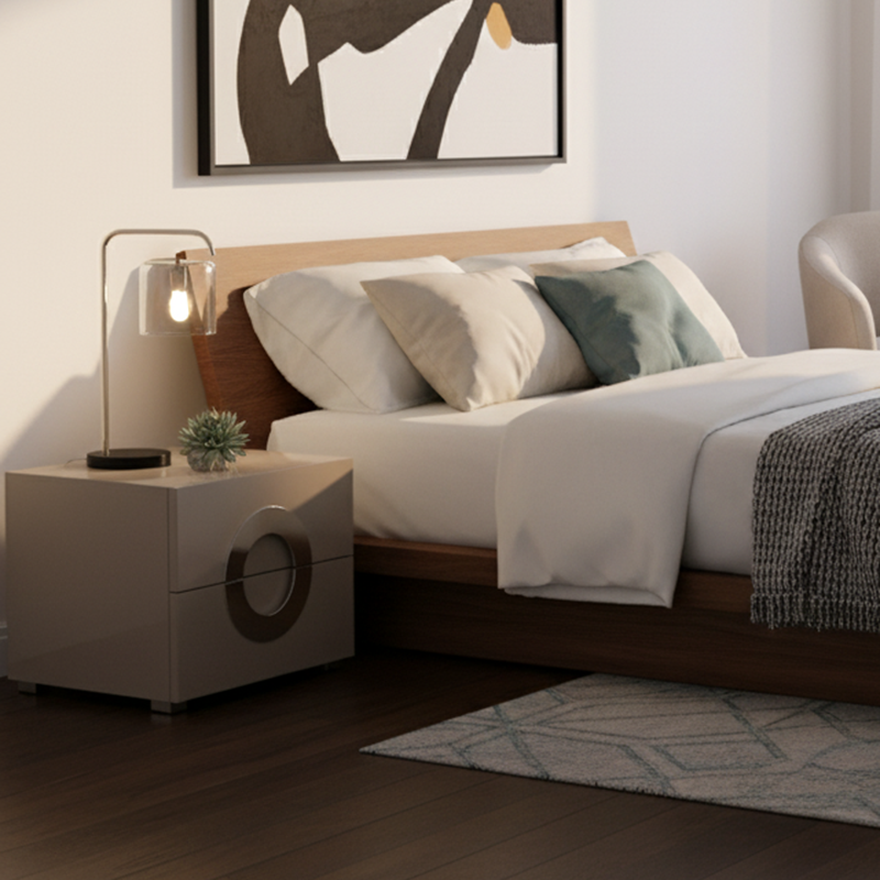 High-Gloss Round Nightstand