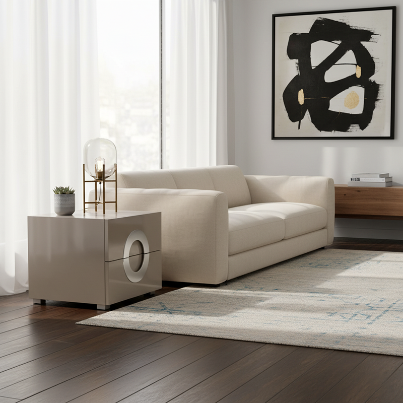 High-Gloss Round Nightstand