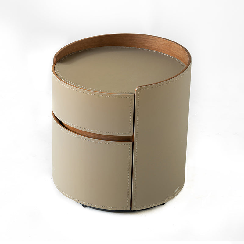 Round Leather 2-Drawer Nightstand