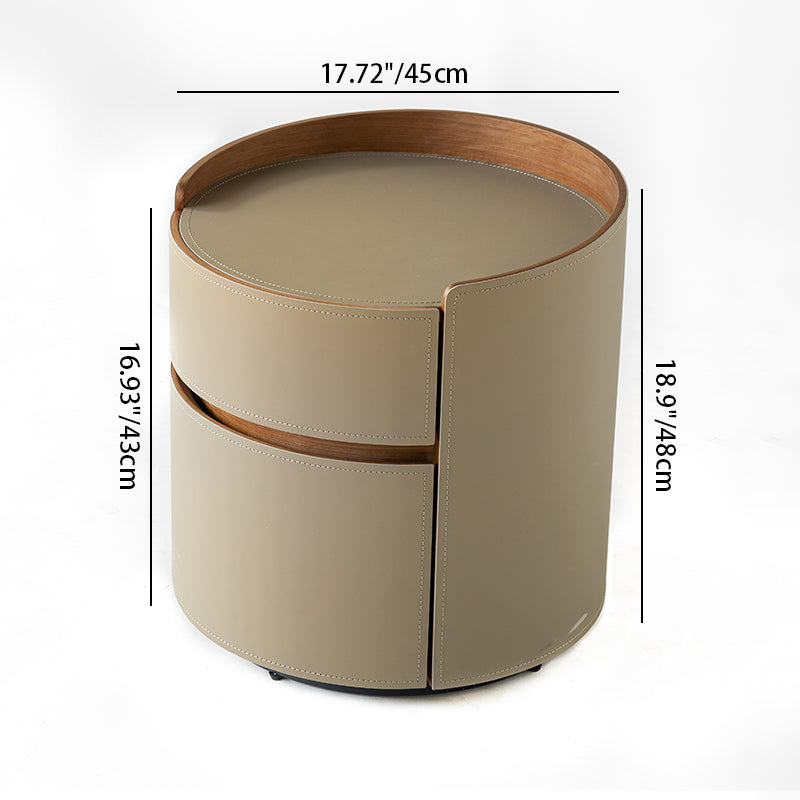 Round Leather 2-Drawer Nightstand
