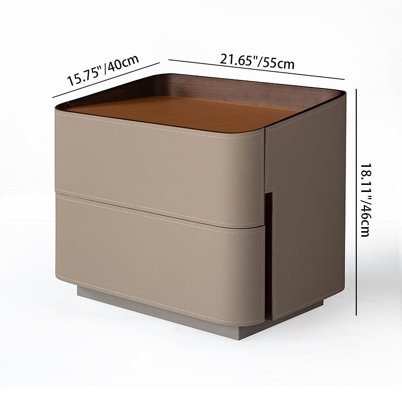 Square Leather 2-Drawer Nightstand