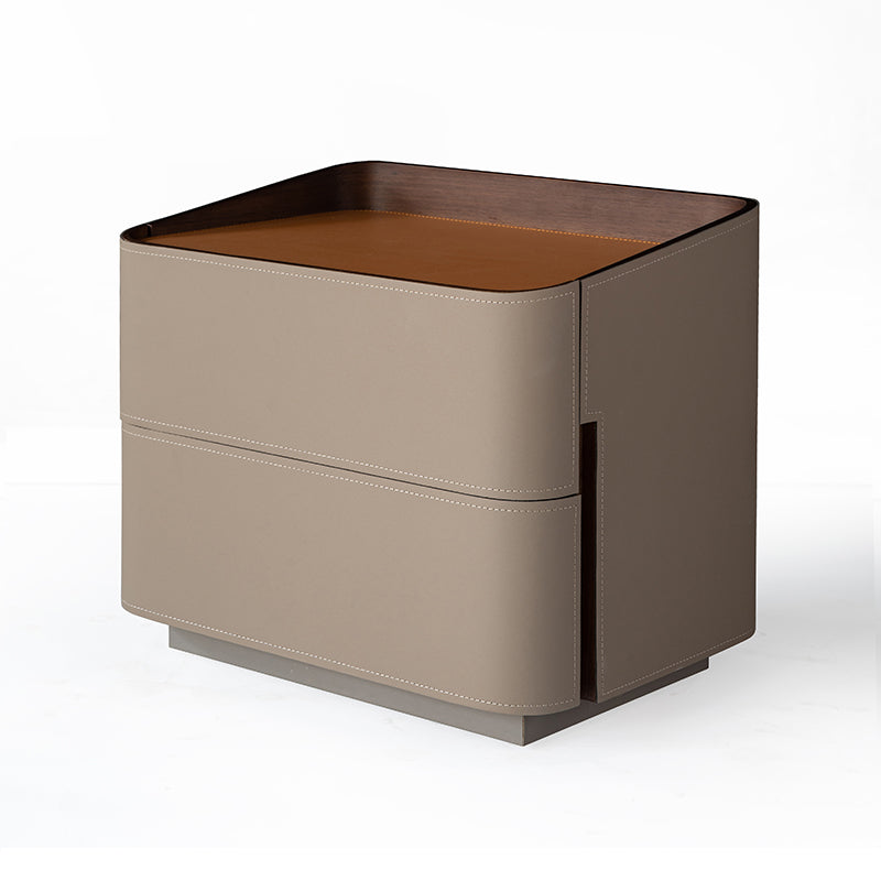 Square Leather 2-Drawer Nightstand