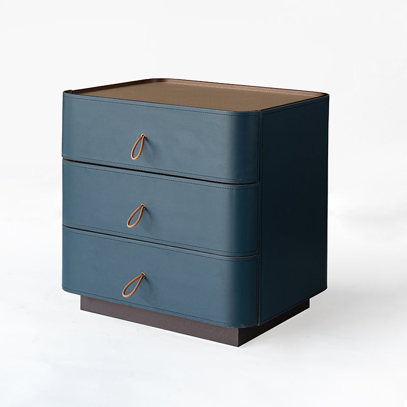 Curved Leather 3-Drawer Nightstand