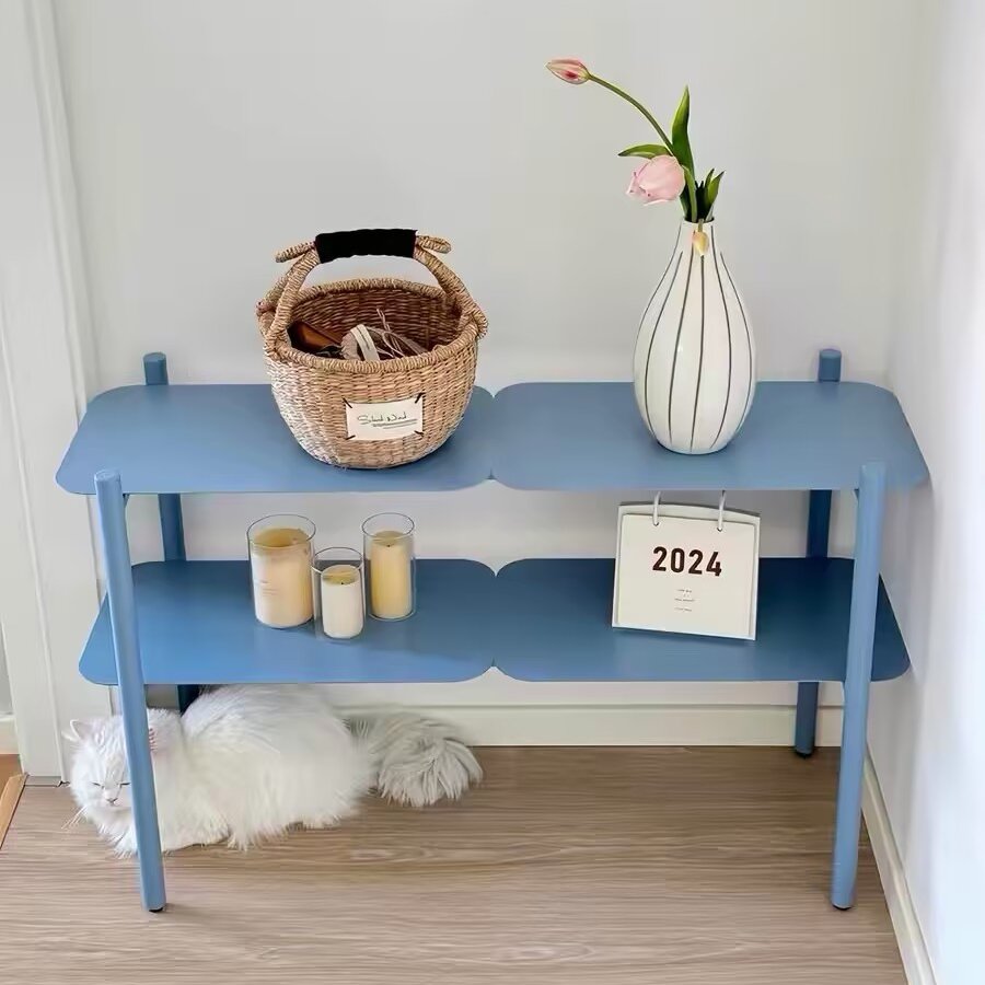 Iron 2-Tier Blue Storage Shelf
