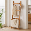 Wood Garment Rack Hall Tree With Basket