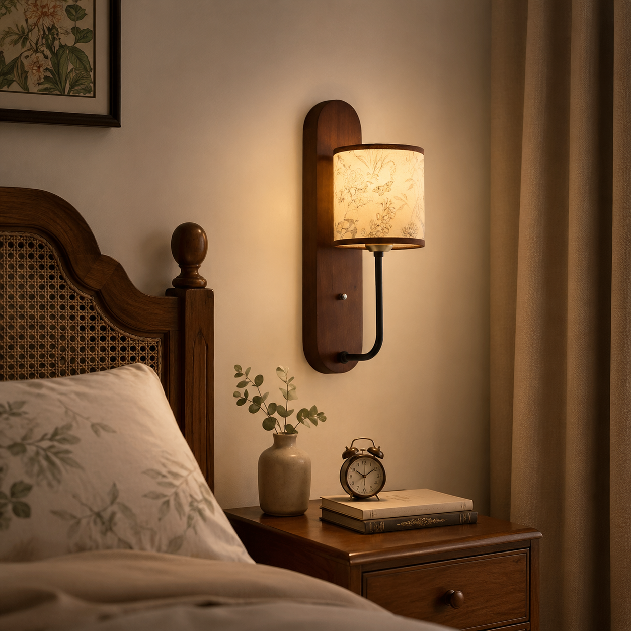Retro Rubberwood 1-Light Wall Sconce Lamp
