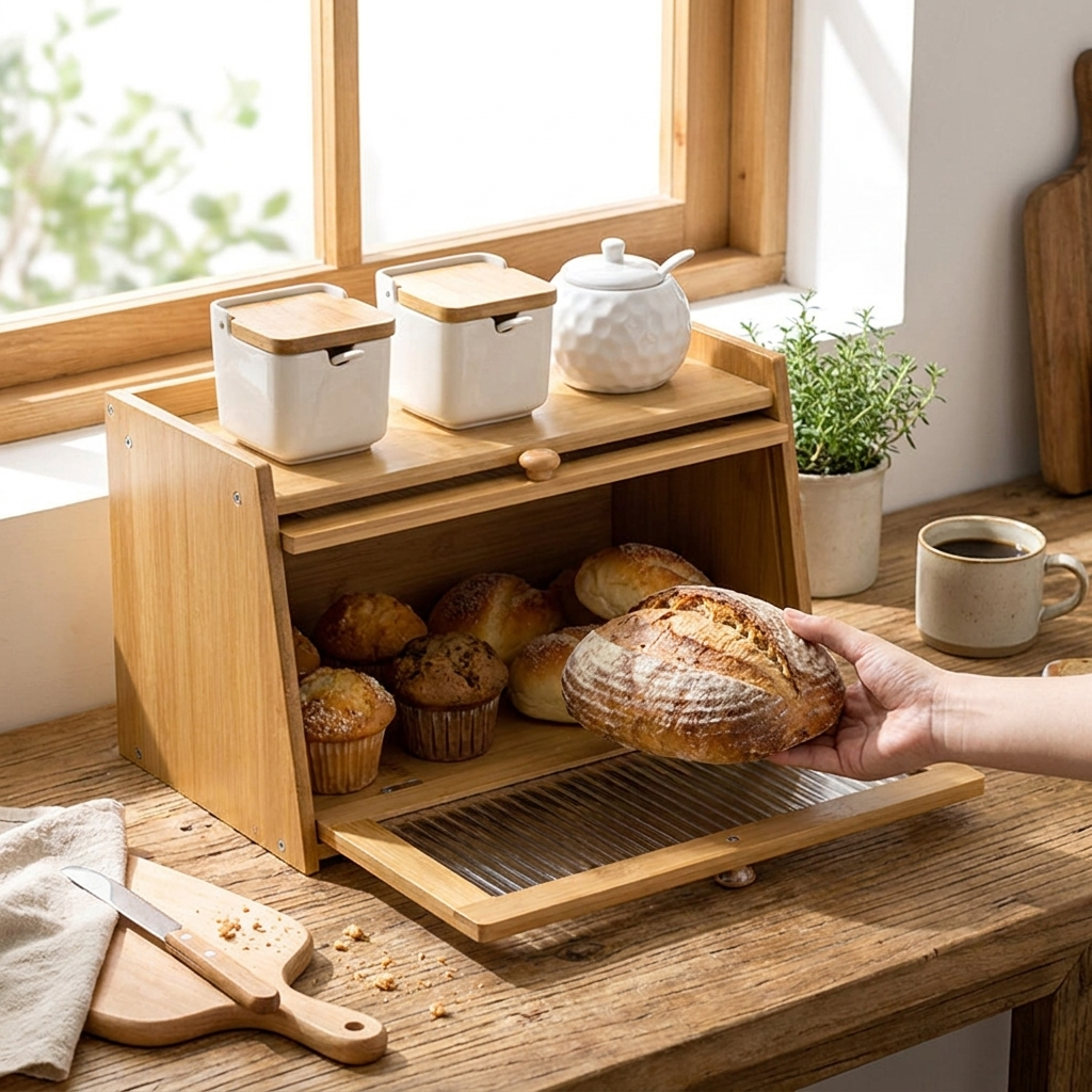 Bamboo plywood kitchen shelf lifestyle