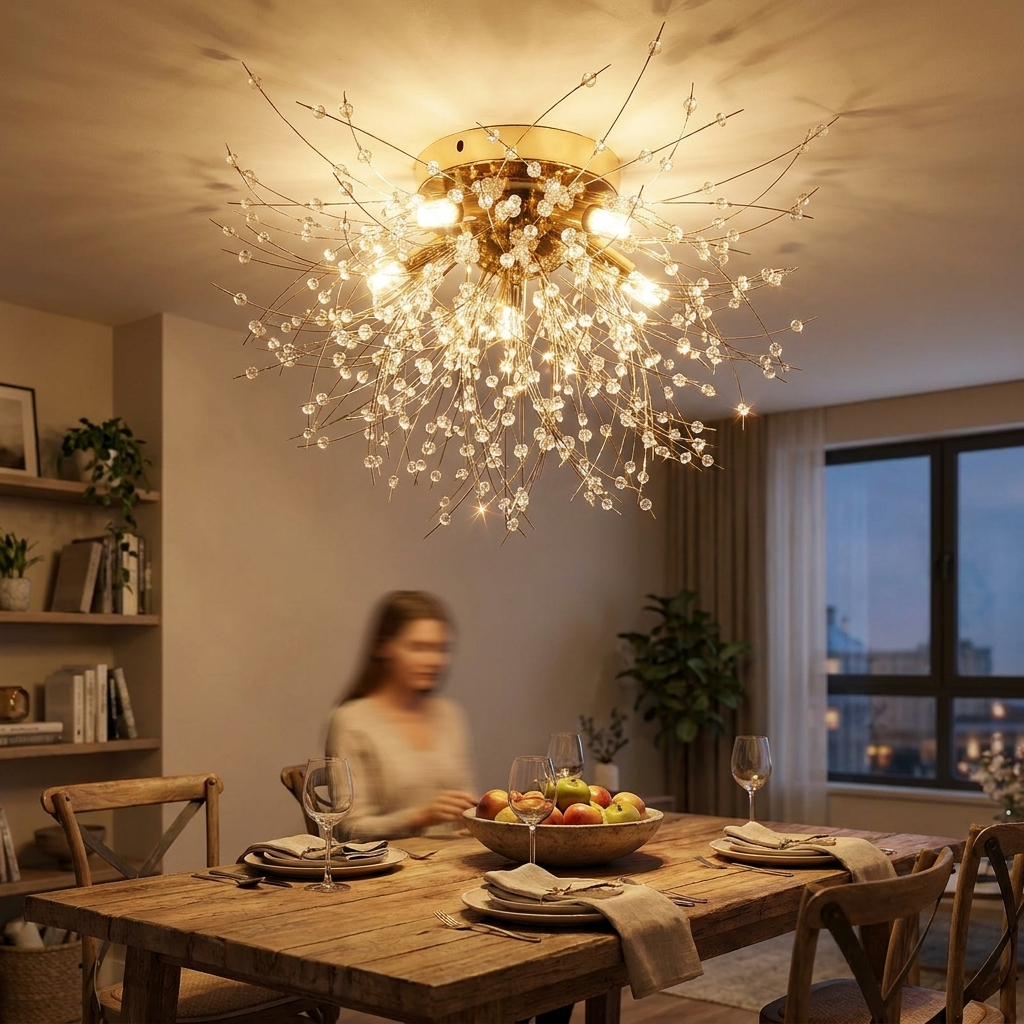 Dandelion crystal ceiling light lifestyle