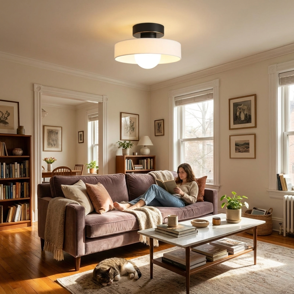 Copper glass ceiling light lifestyle