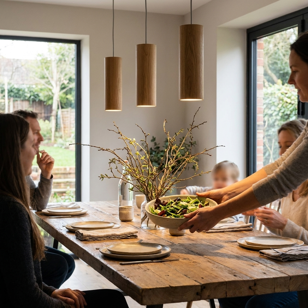 Rubberwood spotlight pendant lifestyle