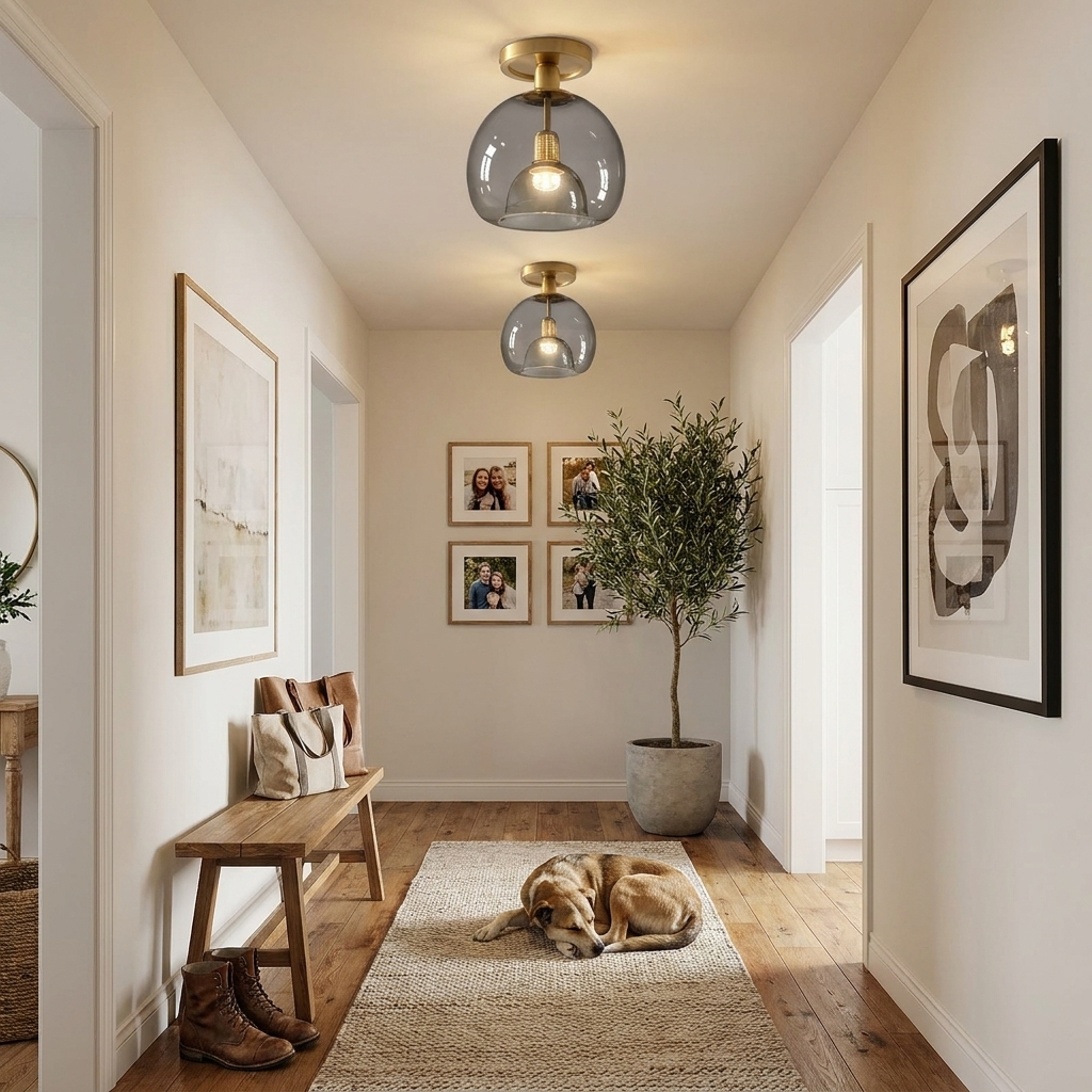Copper glass ceiling light lifestyle