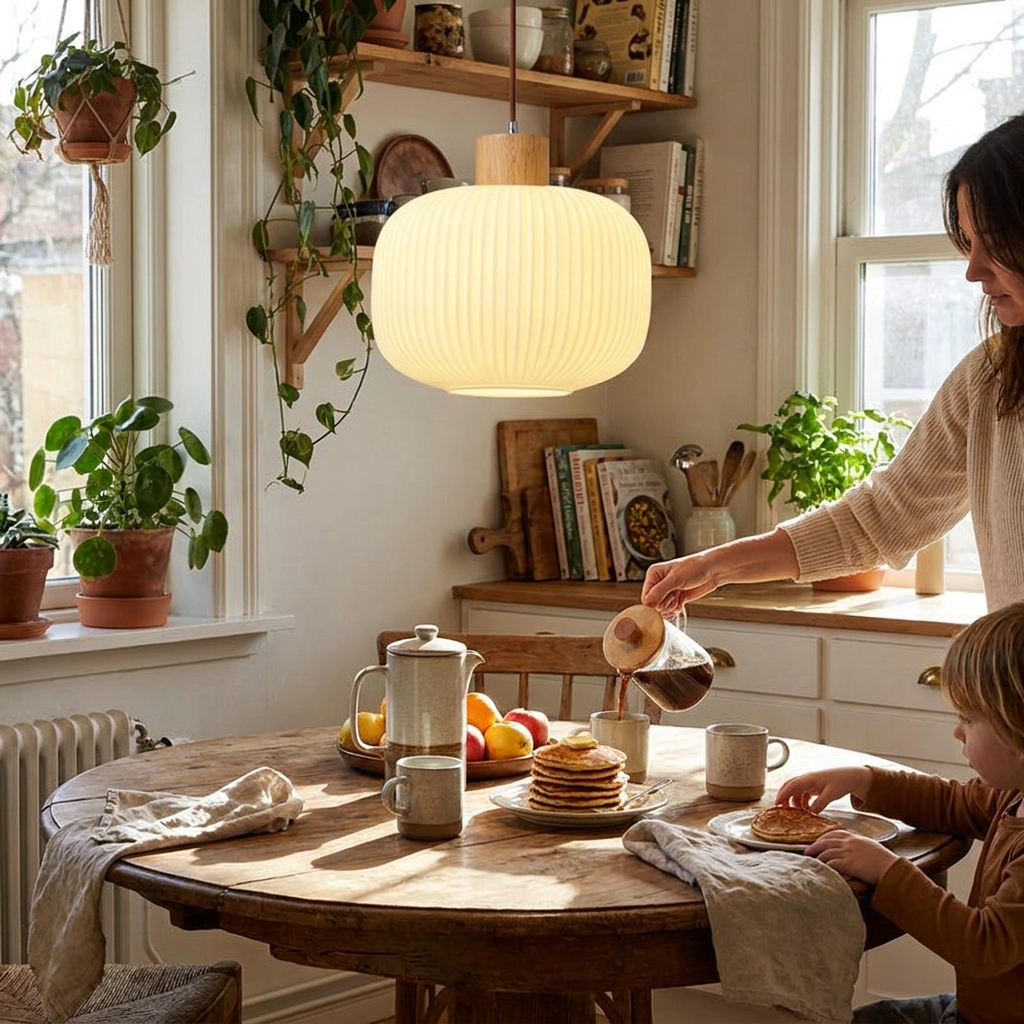 Log wood glass jar island light lifestyle