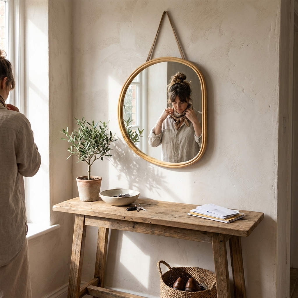 Oval Wood Wall Vanity Mirror