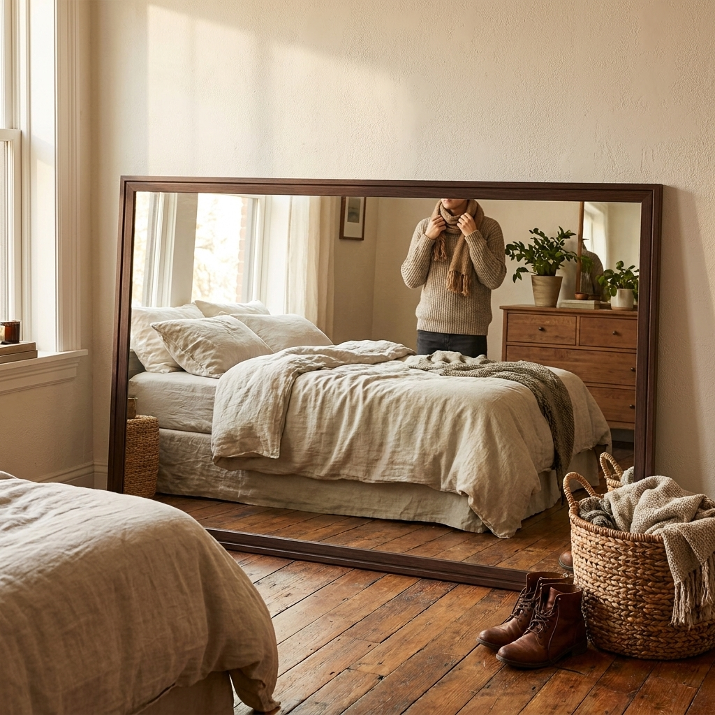 Pine Wood Bathroom Wall Mirror